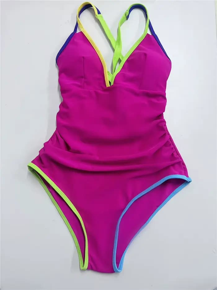 Maillot de bain une pièce uni à bretelles et dos nu croisé pour femme 2026, coupe ajustée, tenue de plage