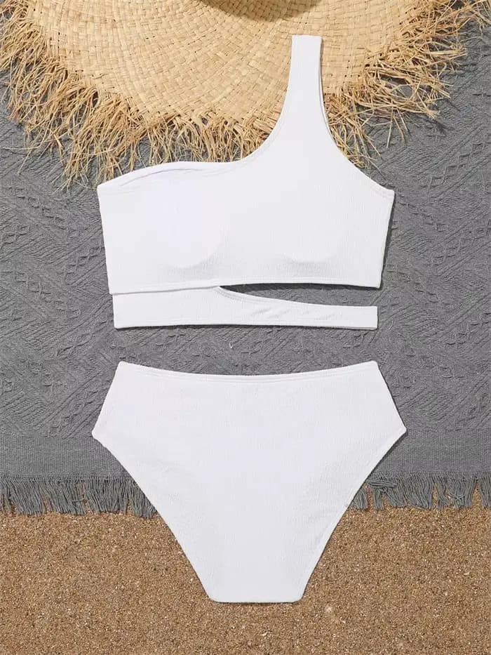 Maillot de bain fille Bikini 2026 nouveau solide une épaule Bikinis ensemble maillots de bain pour enfants été taille haute enfants vêtements de plage maillot de bain