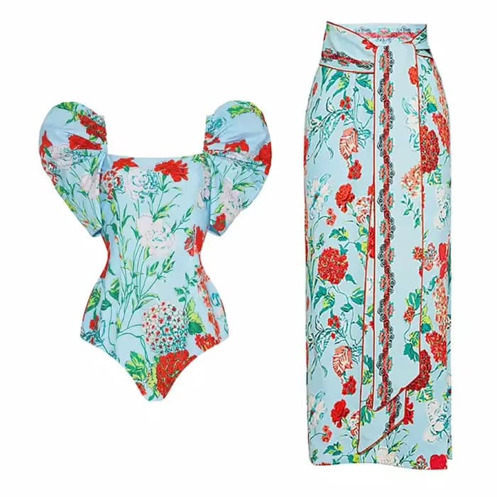 Maillot de bain une pièce vert rétro pour femmes, avec jupe portefeuille, col en V, imprimé Floral, Bkini, tenue de plage, vacances, 2025