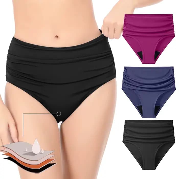 Maillot de bain menstruel 4 couches anti-fuite, bas de Bikini, vêtements de plage absorbants, culotte menstruelle à flux lourd, grande taille