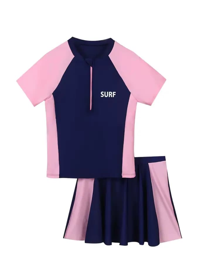 Maillot de bain pour filles 2026 Nouveauté uni avec lettres Manches courtes