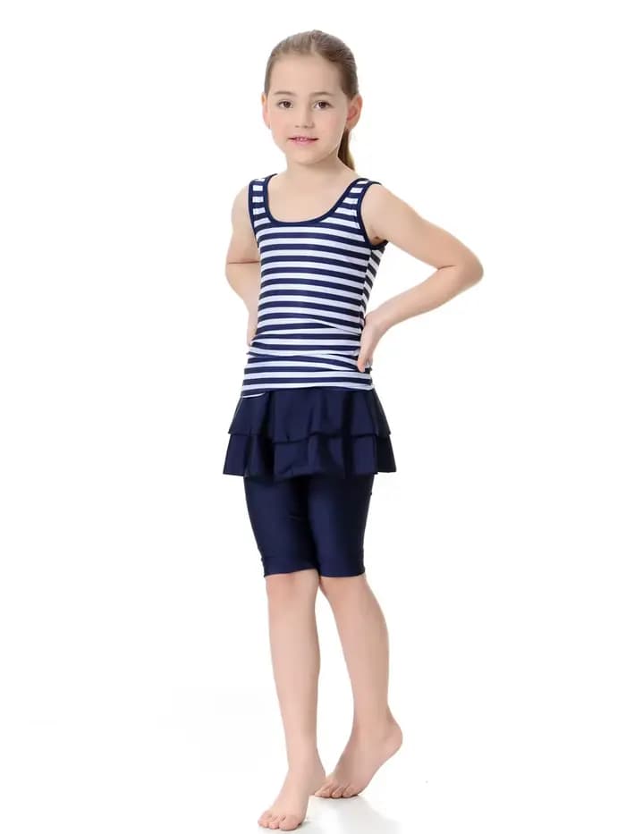 2 pièces ensemble islamique maillot de bain pour fille Burkini 2025 maillot de bain musulman mode maillot de bain élégant couverture rayure rose