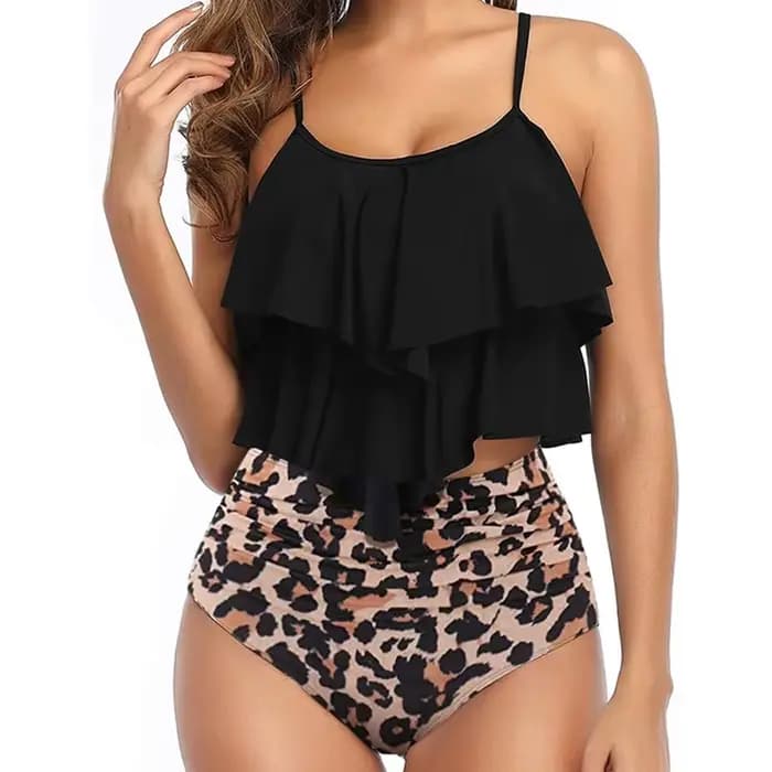 Ensemble Bikini élégant maillot de bain femmes volants couches débardeur taille haute Bikini été 2025 nouveau vacances plage maillot de bain 2 pièces