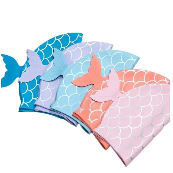 Bonnet de bain imperméable avec queue de poisson pour enfants
