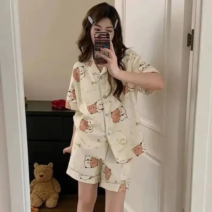 Bubu et Yier pyjamas Kawaii Bubu et Dudu vêtements de nuit femmes été Cool coton à manches courtes Shorts grande taille maison costume S Coszei