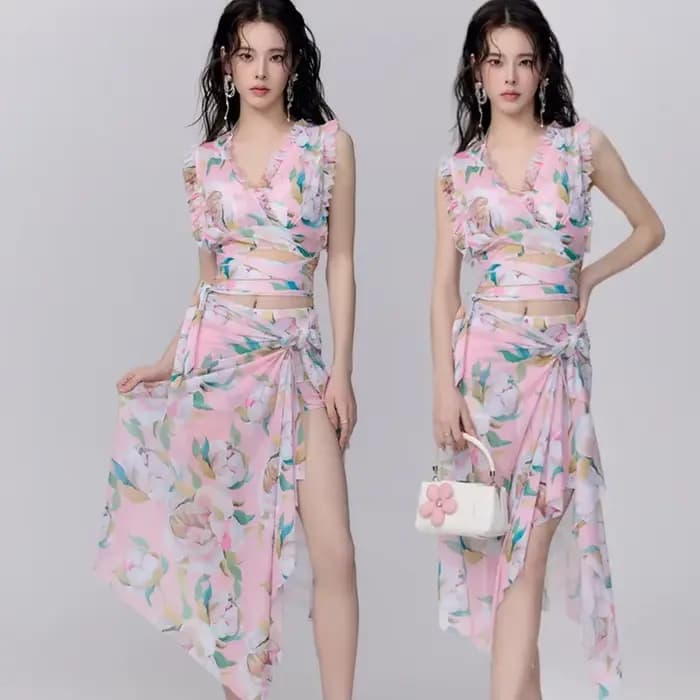 Maillot de bain bikini sexy pour femme, ensemble deux pièces trois éléments, idéal pour les vacances à la plage et la photographie, tendance, marque chinoise célèbre sur internet