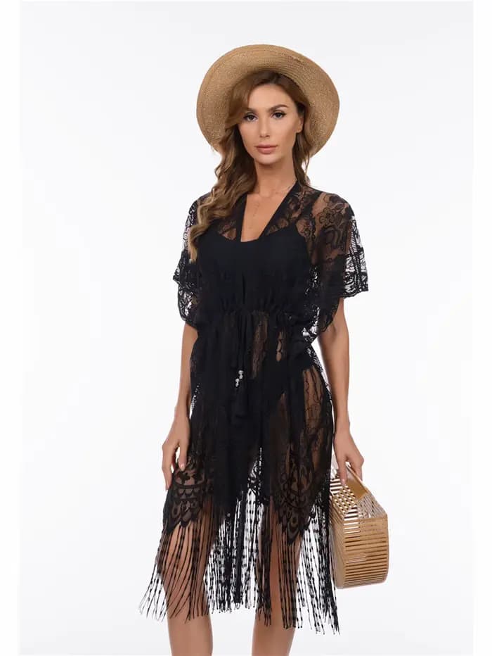 Longue robe de plage en dentelle florale pour femmes