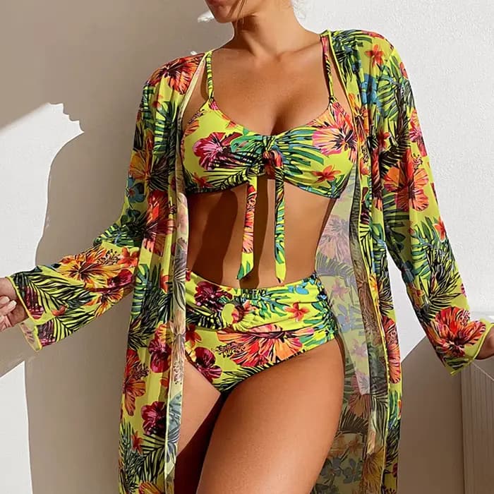 Ensemble de bikini rembourré à manches longues pour femmes avec maille