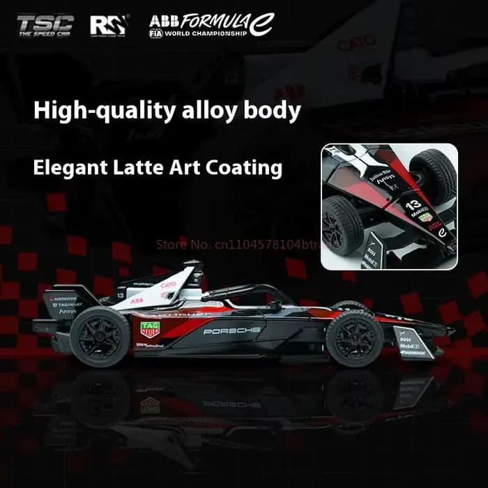 Nouvelle voiture miniature TSC The Speed Car 1:43 en alliage, modèle de voiture Porsche Formule E, jouet de simulation, ornement de bureau, collection de modèles de voitures