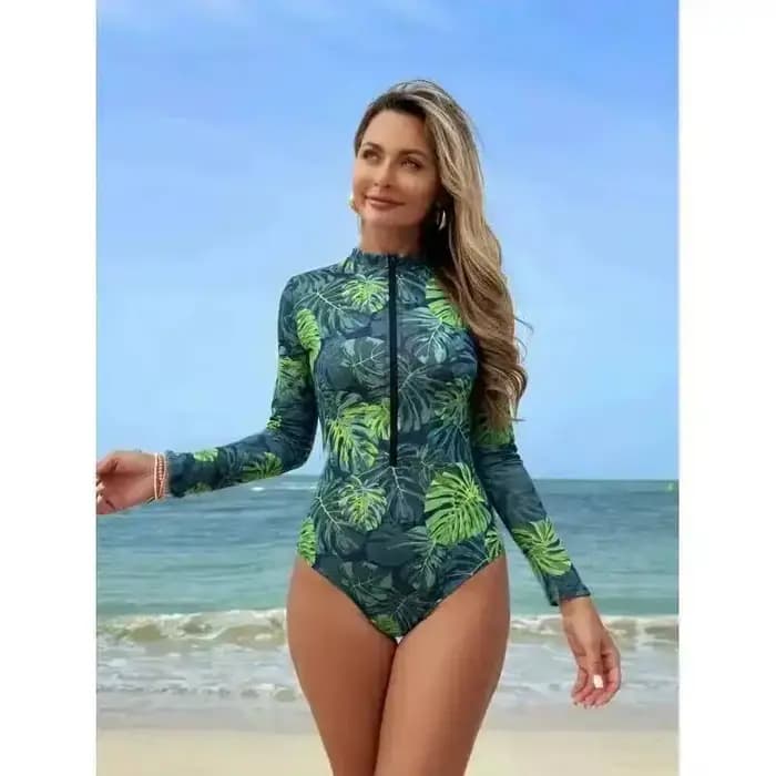 Maillot de bain intelligent à imprimé tropical pour femme avec fermeture éclair