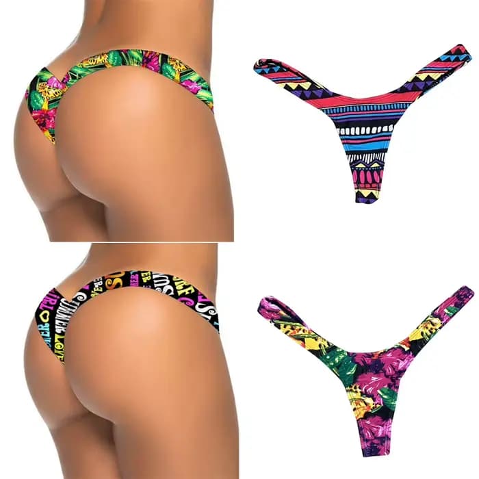 Femmes brésilien imprimé Bikini bas string bain plage maillot