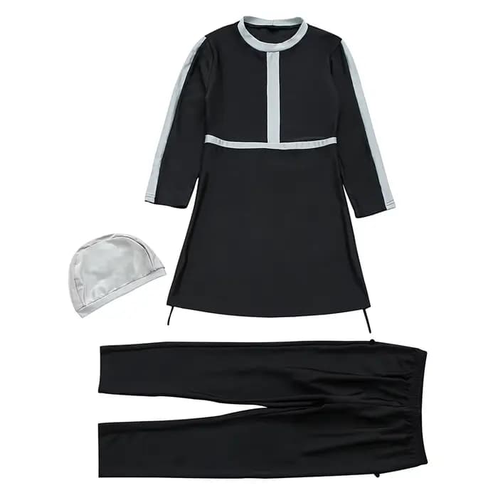 Maillot de Bain Islamique Modeste pour Bol aniques, Burkini, Ensemble 3 Pièces pour Enfants Musulmans, Manches sulf, Couverture Complète, Bonnet de Natation