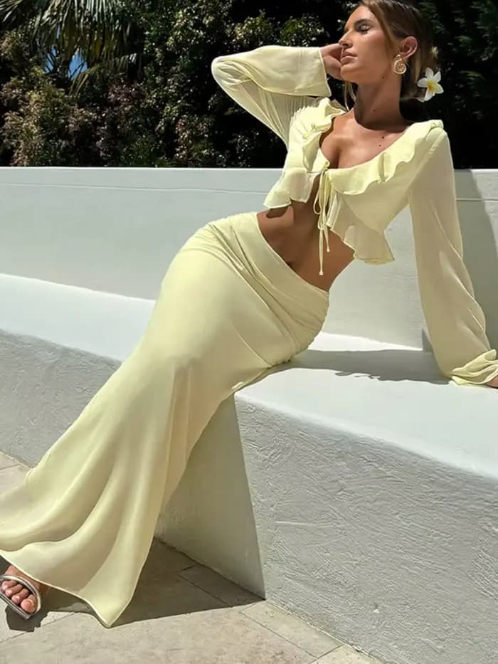 Maillot de bain jupe Cover-up 2 pièces ensemble femmes haut court