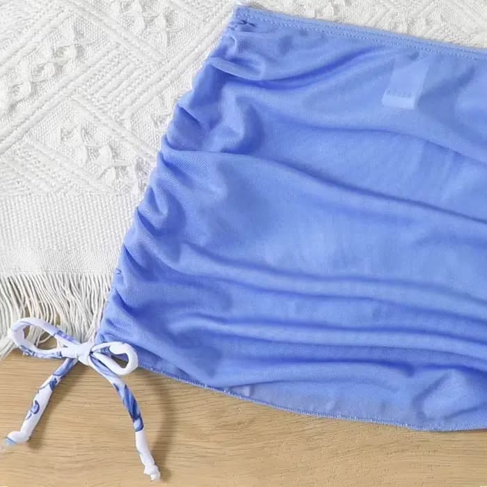 Nouvel ensemble trois pièces pour filles 2026 : Maillot de bain bikini avec jupe en mousseline pour l'été et la plage