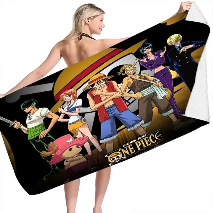 Serviette de plage Anime One Piece, serviette de bain d'été dessin animé Luffy, serviette de bain de voyage, serviette de plage à séchage rapide, cadeau
