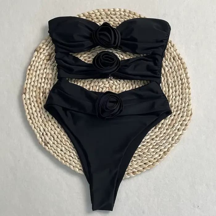 DEBAIOR Sexy Bikini 3D fleur Bandeau découpé Monokini femmes une pièce maillots de bain coupe haute maillot