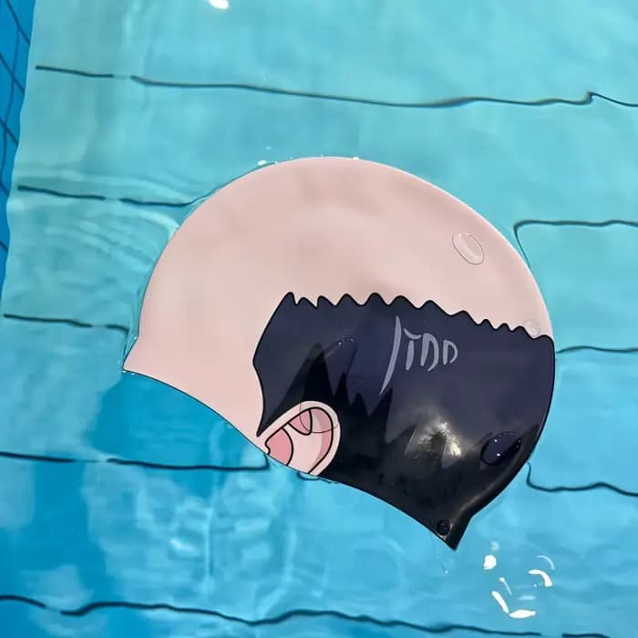 Bonnet de bain tête chauve drôle – Bonnet de bain en silicone imprimé méditerranéen pour cosplay et piscines (unisexe, imperméable, antidérapant)