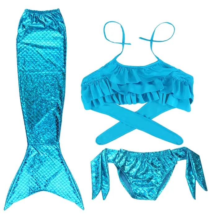 Maillot de bain Cosplay petite sirène pour filles, écailles de poisson brillantes, palmes simples, Costume de bain pour enfants, Costume de fête sur la plage et la piscine