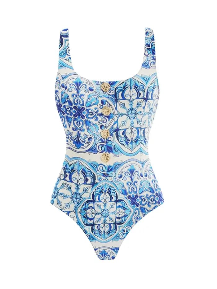 Maillot de bain une pièce imprimé et jupe de plage