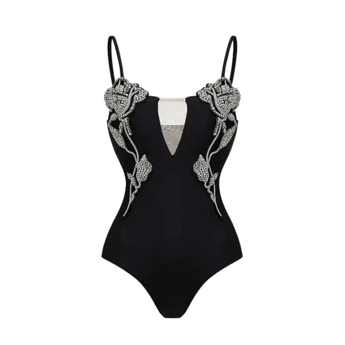 Maillot de bain une pièce sexy à motif floral et jupe, maillot de bain noir pour femme, tenue de plage, robe de plage, paréo