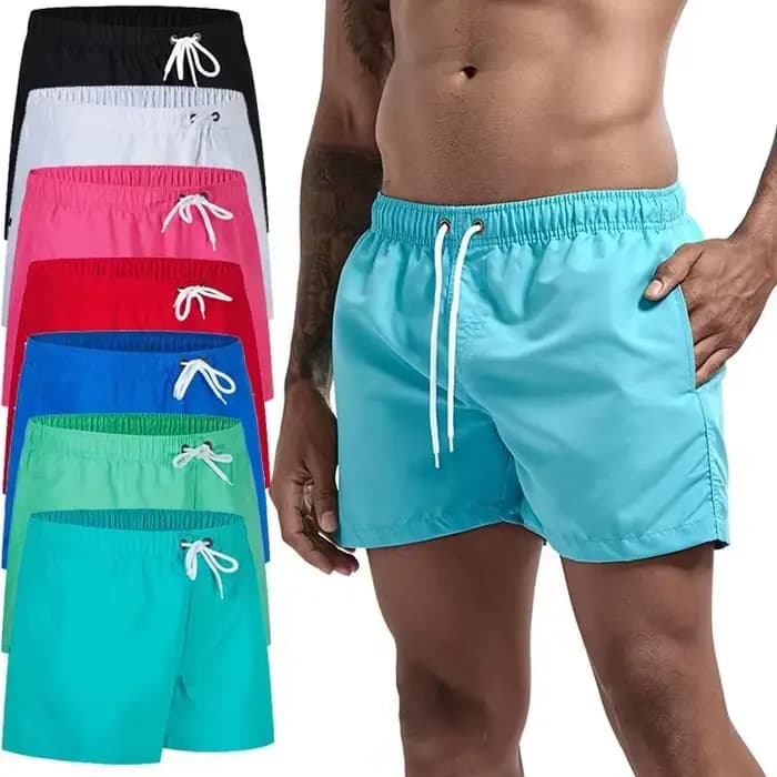 Shorts de bain pour hommes avec doublure en maille, poches latérales, shorts de plage unis, séchage rapide, légers, avec cordon de serrage, vêtements de bain d'été