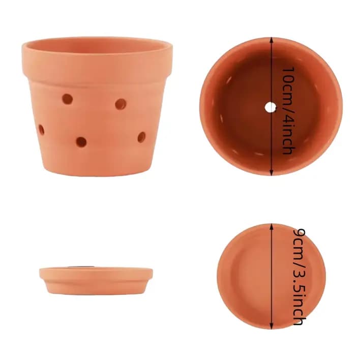 Pots d'orchidées en terre cuite de 4 pouces, 6 pièces, avec trous et soucoupes, Pots de jardinière d'orchidées pour repottage, Pot de fleur de plantes