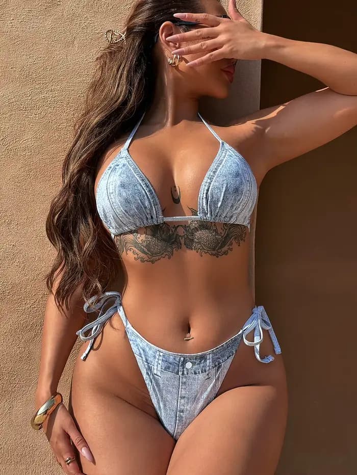Sexy Denim imprimé Bikinis femme été 2026 Push Up Bikini ensemble maillot de bain deux pièces string maillots de bain maillot de bain maillots de bain