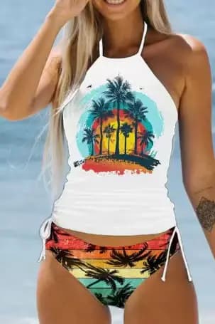 Bikinis ensemble noué licou maillot de bain femmes maillots de bain Biquinis dos nu plage maillot de bain cordon côté licou cou Tankini ensemble