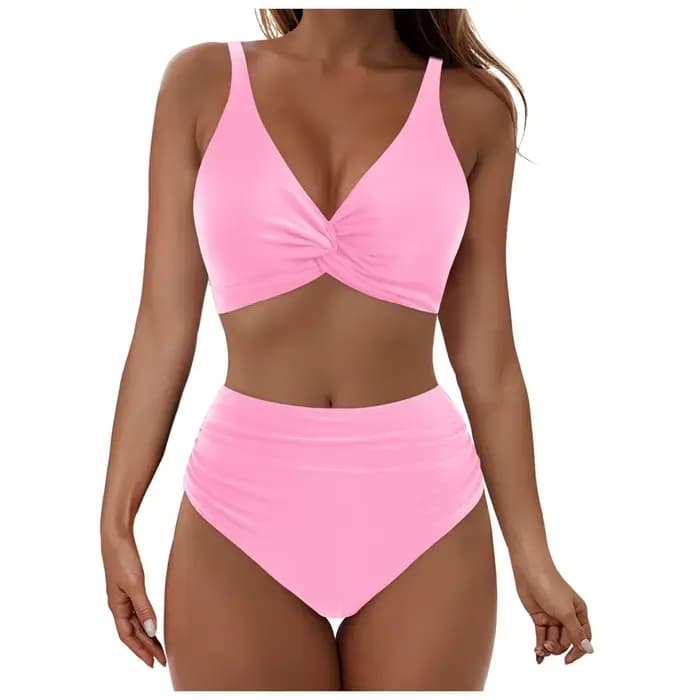 Ensembles de bikinis taille haute deux pièces, maillots de bain conservateurs à col en V pour l'été et la plage, couvrance intégrale