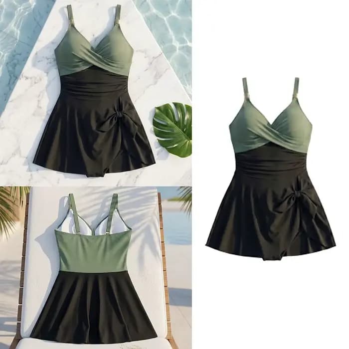 Maillot de bain femme slim fit sans manches plissé col en V pour l'été – Tenue de plage