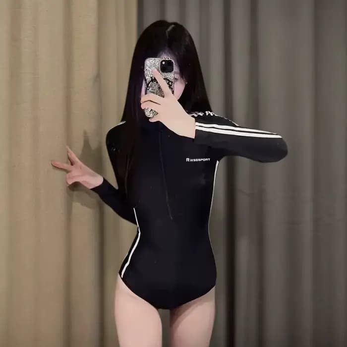 Maillot de bain une pièce à manches longues pour femmes, combinaison complète avec fermeture éclair sur le devant, avec soutien-gorge intégré, pour wakeboard, plongée, vacances
