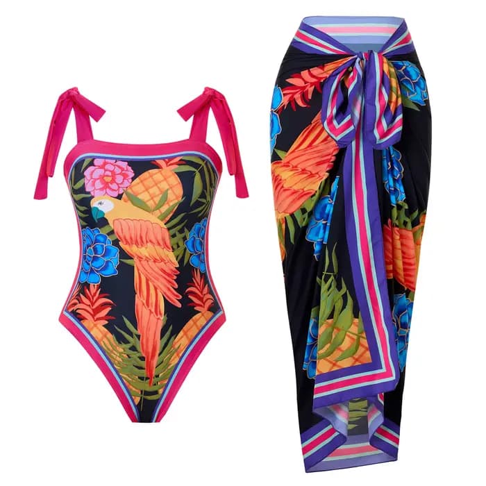 Maillot de bain une pièce imprimé pour femme 2026 avec jupe de plage – Tenue