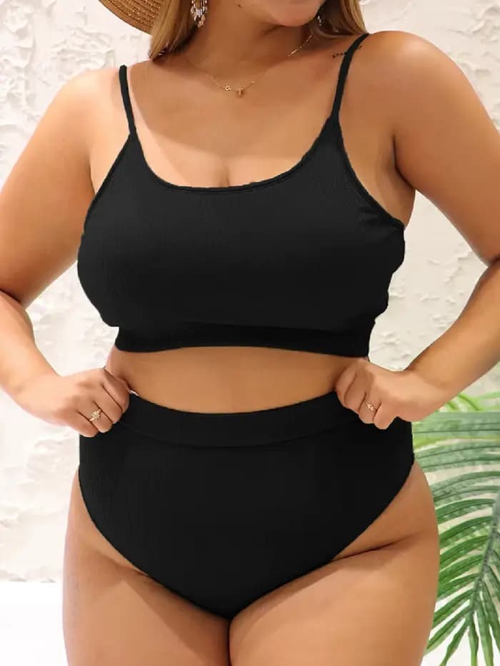 Maillot de bain côtelé taille haute pour femme, grande taille, couleur unie, 4XL, collection 2026
