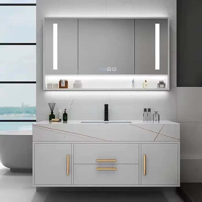 Meuble-lavabo de salle de bain de style européen haut de gamme, armoire noire et blanche de 36 pouces avec lavabo suspendu
