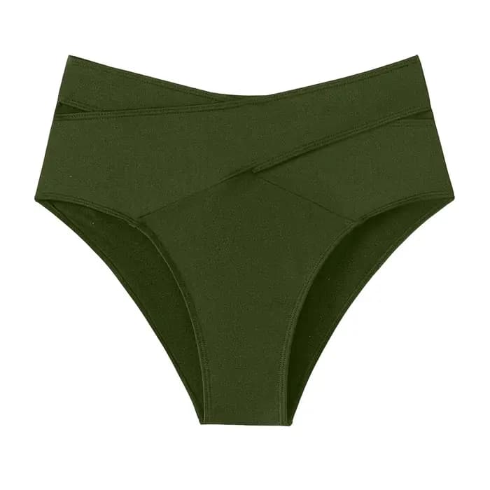 Slip de bain taille haute en V avec bretelles croisées, bas de maillot de bain uni pour femme, coupe latérale, bas de bikini, maillot de bain de plage