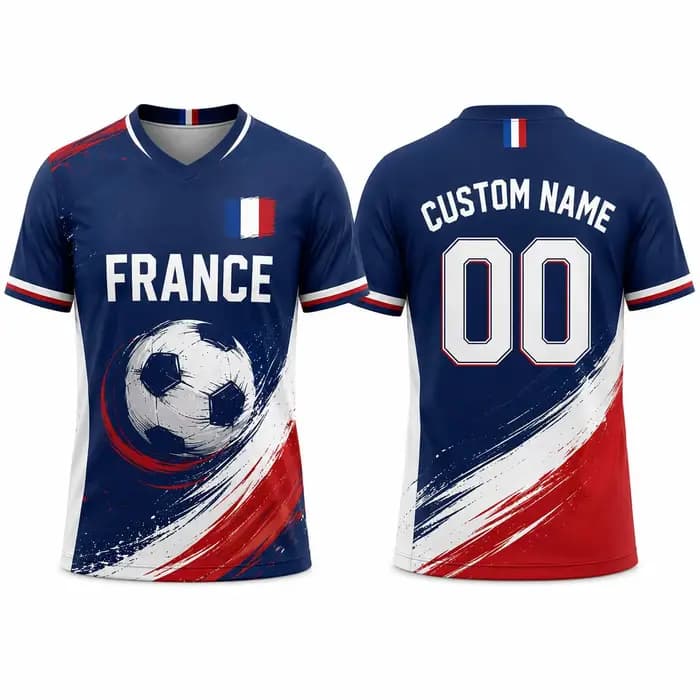 Maillot de football personnalisé France pour hommes et femmes avec nom et numéro – Maillot France 2026 pour les supporters le jour du match