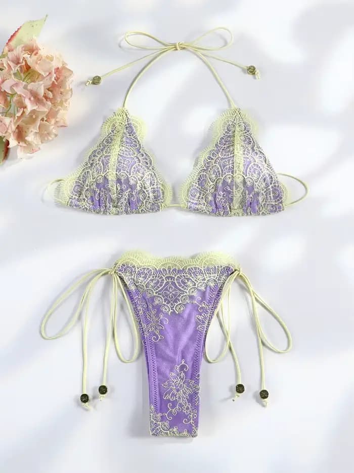 Sexy dentelle creuse Bikinis Patchwork maillot de bain femmes maillots