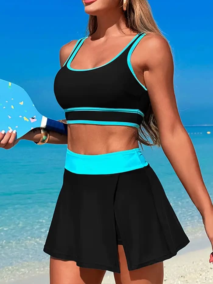 Maillot de bain sportif deux pièces taille haute pour femme 2026 – Robe de plage unie pour baigneuses – Tenue de