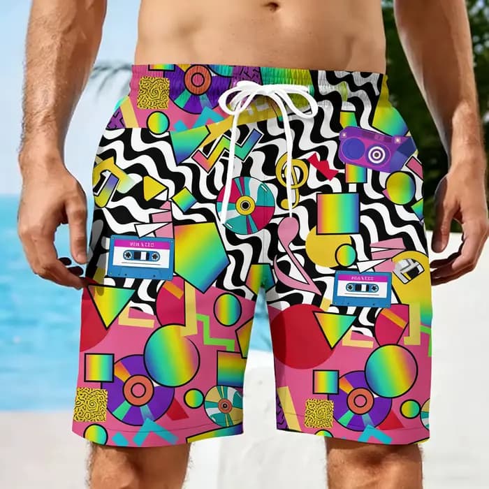 Shorts pour hommes années 80 et 90, imprimé 3D, rétro et tendance, pour la plage, style hawaïen, short de bain pour l'été