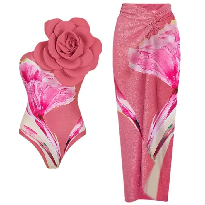 Maillot de bain une pièce pour femmes 2025, maillot de bain imprimé avec de grandes fleurs 3D, monokini sexy, maillot de bain pour filles, plage d'été