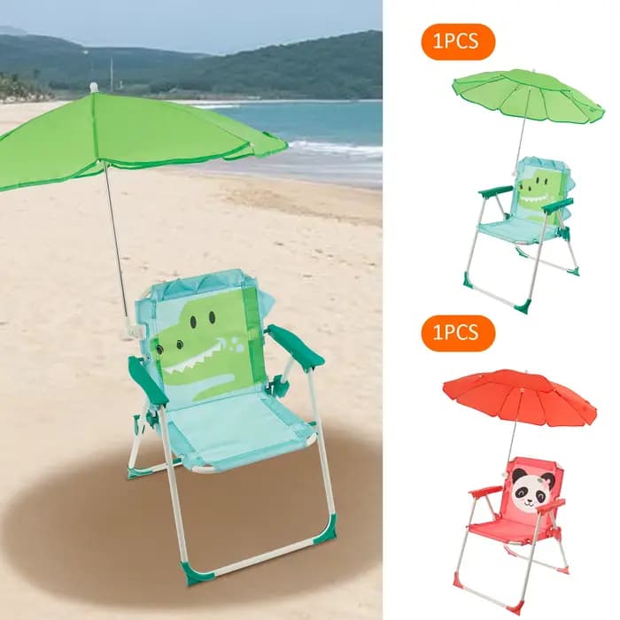 Chaise de plage pliable pour enfants avec parasol, légère, pour pique-nique, camping, résistante au vent, chaise longue de plage