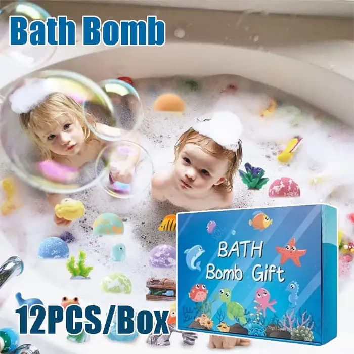 Sels de bain bio pour enfants avec 12 jouets océaniques surprise, bombes de bain moussantes sûres, cadeau amusant et éducatif pour l'heure du bain des garçons et des filles