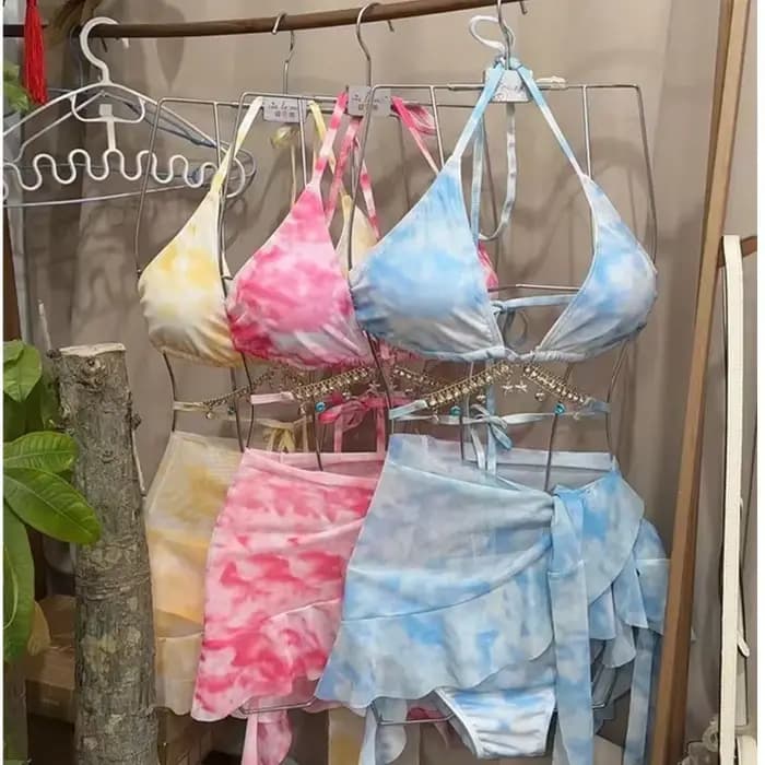 Maillot de bain bikini sexy pour femme, style vacances à la plage, mini robe à trois points, amincissant, petite poitrine, idéal pour la natation à la plage