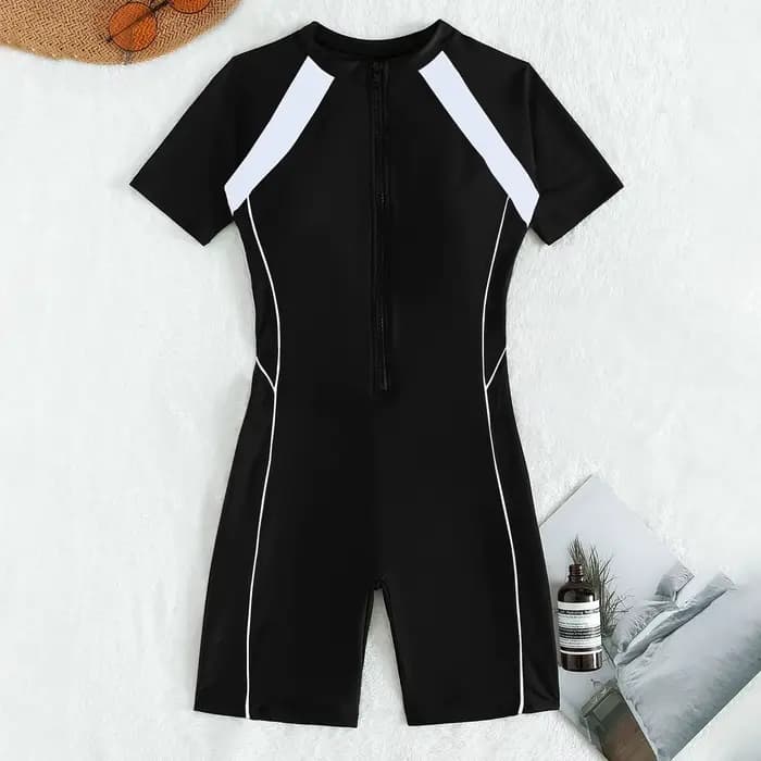 Maillot de bain une pièce à manches courtes et fermeture éclair pour femme