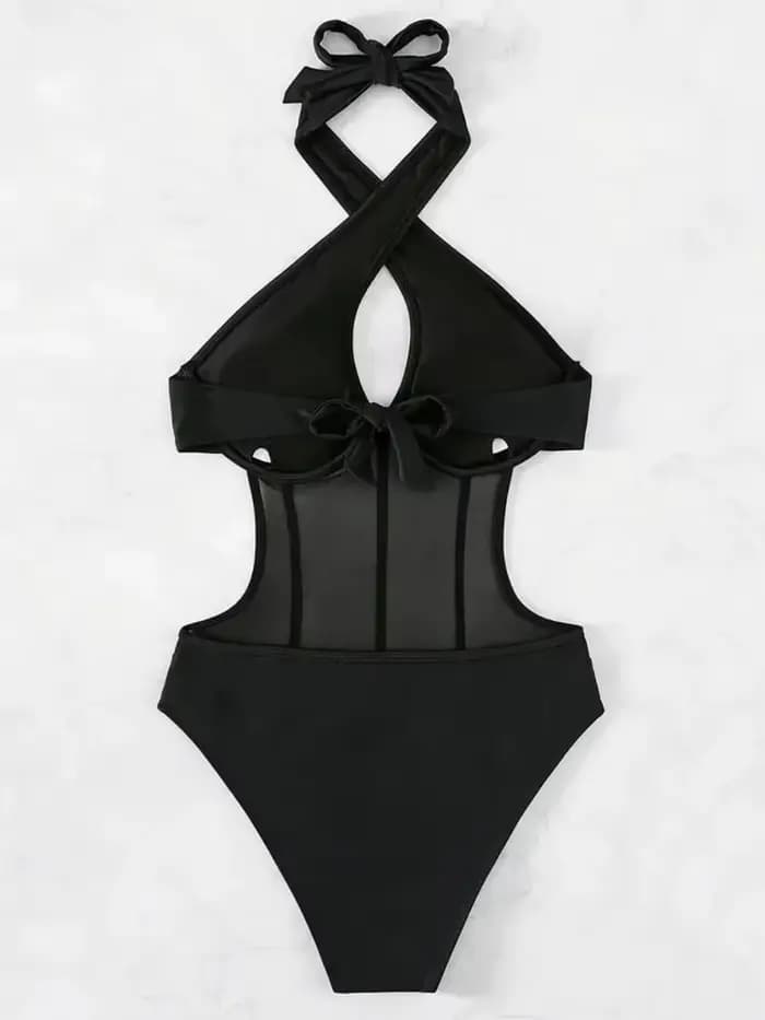 Maillot de bain une pièce dos nu en résille transparente avec armatures pour femme