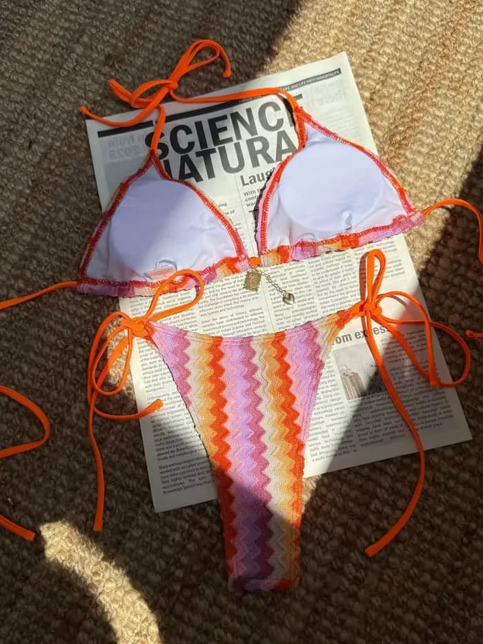 Ensemble bikini sexy en dentelle dégradé orange 2026 pour femme