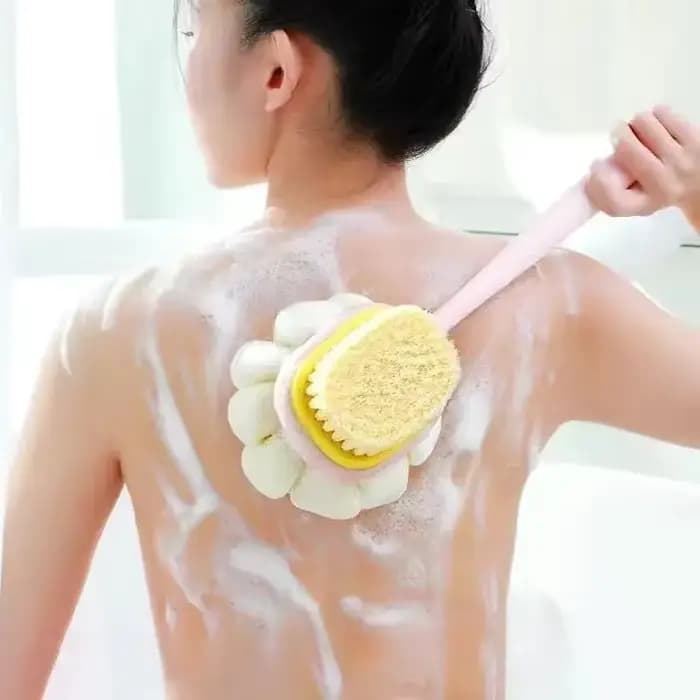 Brosse de douche exfoliante pour le dos avec long manche et éponge en maille douce pour femmes, pour le massage et l'exfoliation de la peau