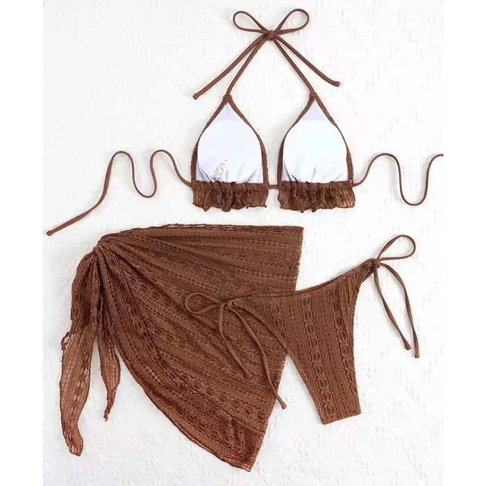 Sexy Bikini ensemble maillot de bain femmes Triangle épissé volants licou