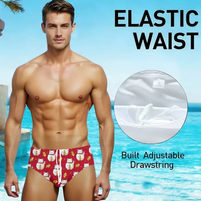 Maillot de bain triangle Lucky Cat Ginkgo pour homme, coupe ajustée, durable, avec cordon de serrage, idéal pour parcs aquatiques, baignades en île, bain de soleil, cadeau de vacances