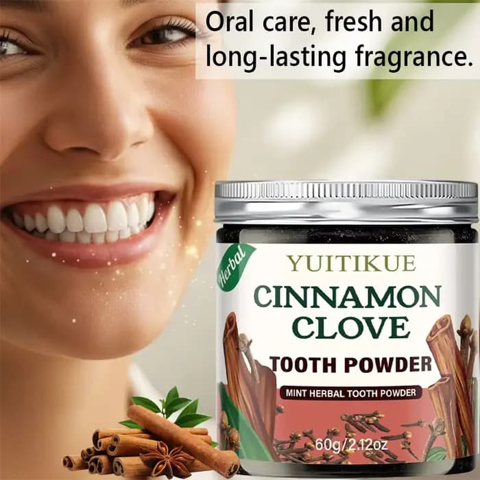 Poudre dentifrice YUITIKUE à la cannelle et aux clous de girofle, 60g, poudre dentifrice aux herbes et à la menthe pour le nettoyage des dents et une haleine fraîche